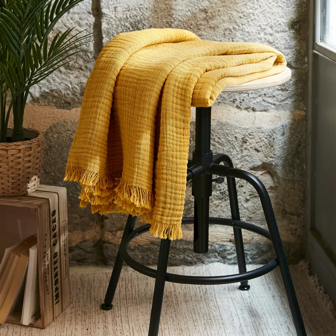 Plaid gaze de coton (130 x 160 cm) Gaïa Jaune safran
