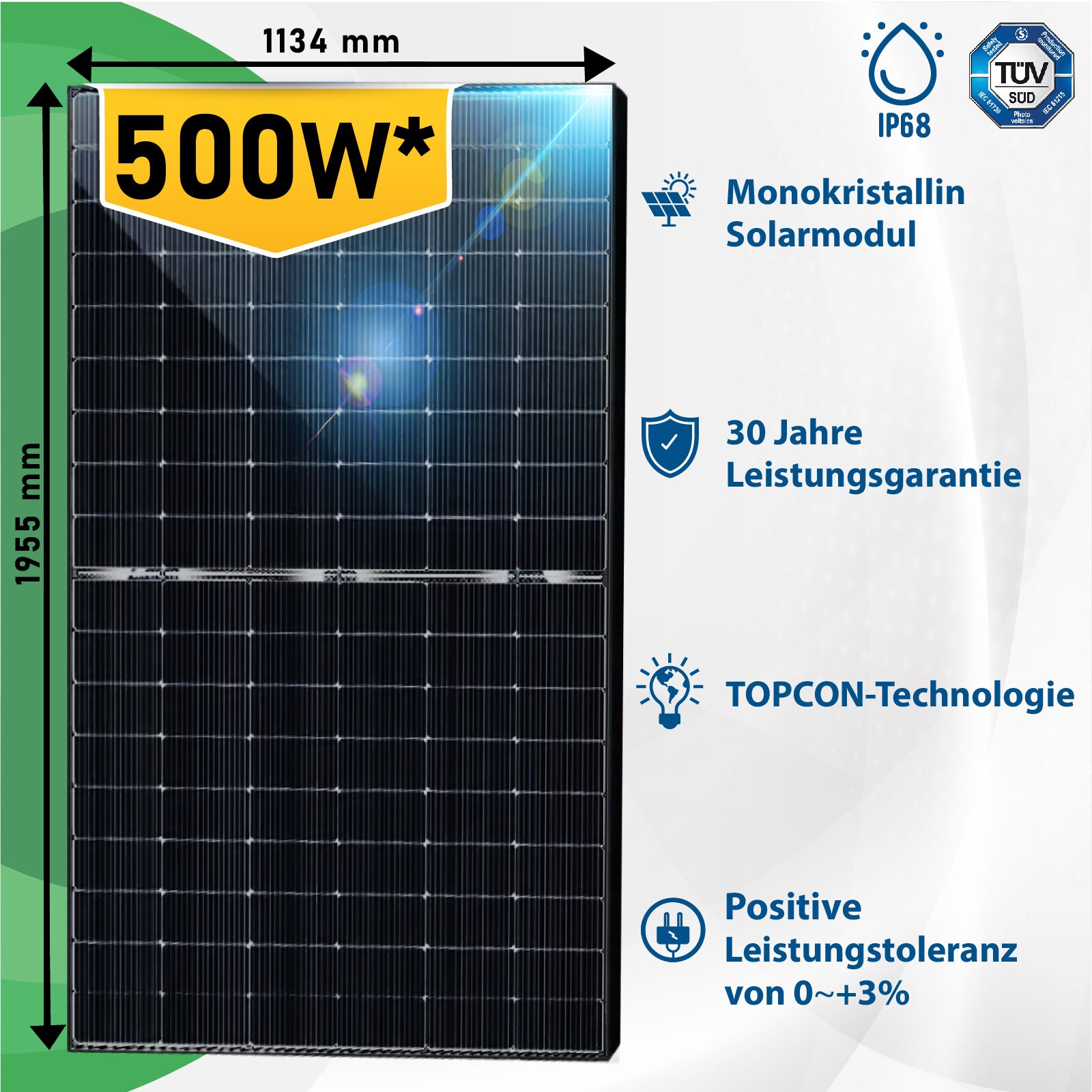 Epp Balkonkraftwerk Komplettset 1000W Bifazial | Hoymiles Wechselrichter 800W | Photovoltaik Solaranlage mit 3m stecker