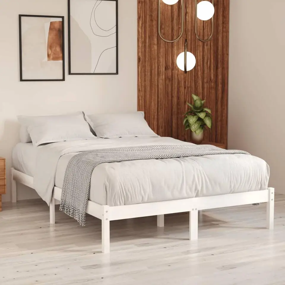 vidaXL - Bed frame met lattenbodem - Wit - Massief grenenhout - 120x200 cm