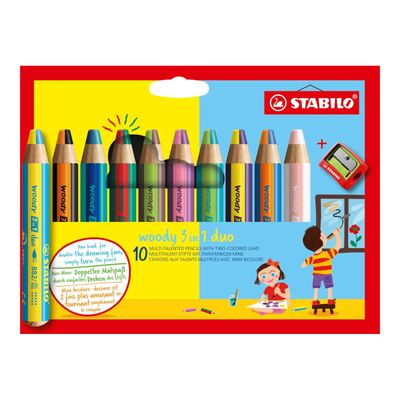 STABILO woody 3 in 1 duo - pack de 10 crayons de couleur - couleurs assorties