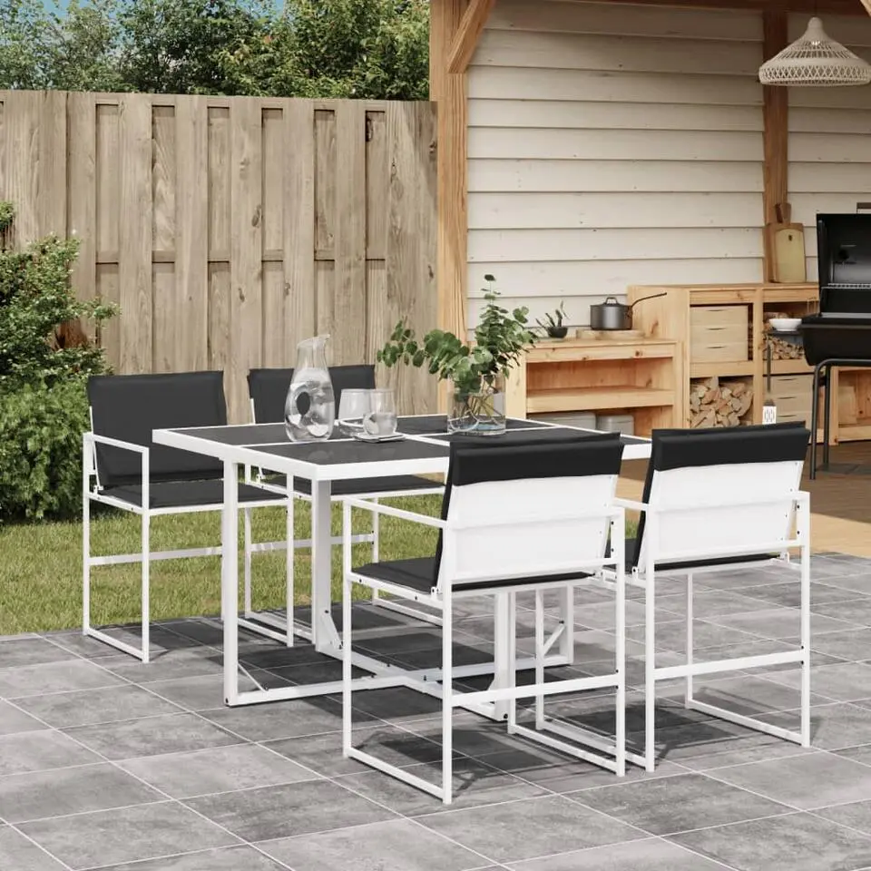 vidaXL - 5-delige inklapbaar Tuinset met kussens -Wit textileen - 110x107 cm