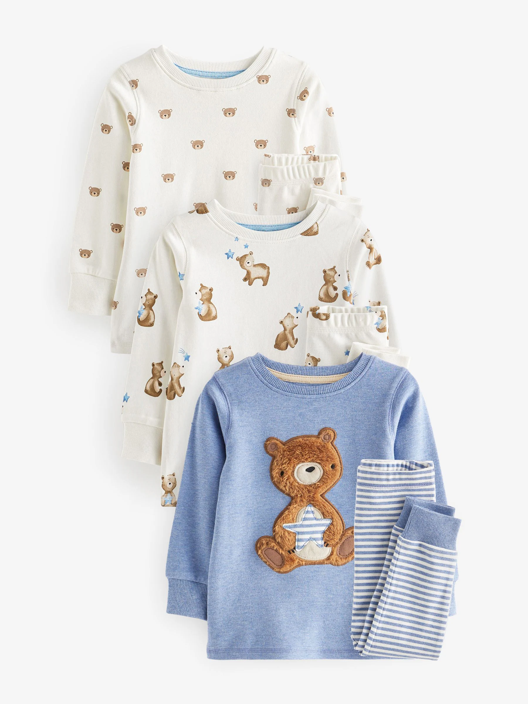 Lichtblauw met beer - Verpakking van 3 knusse pyjama's (9mnd-6jr)