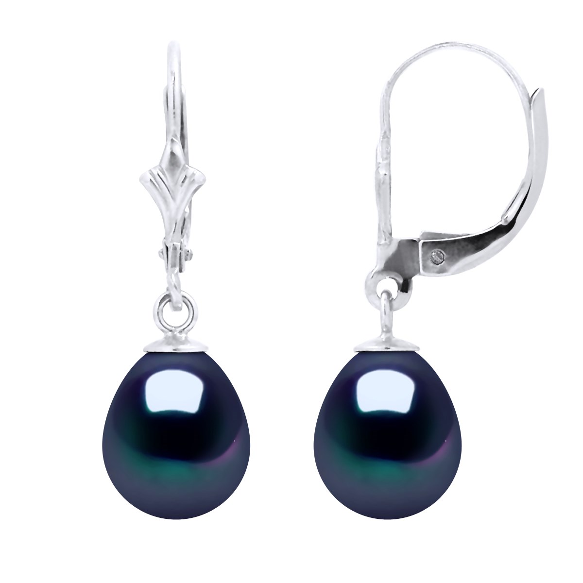 STELLA - Boucles d'Oreilles Perles d'Eau Douce 8-9 mm Blanches Or Blanc
