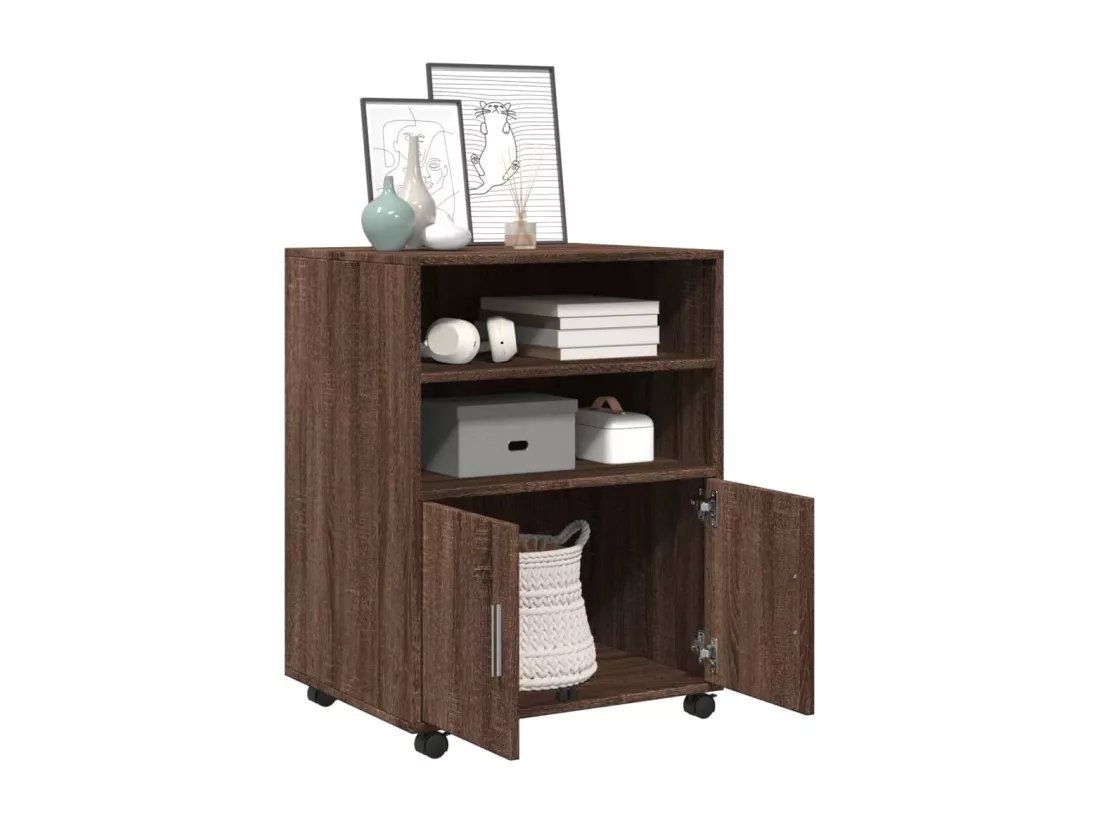 Armoire à roulettes chêne marron 60x48x81 cm bois d'ingénierie
