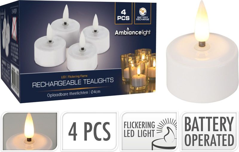 Home & Styling - Oplaadbare LED Theelichtset - Wit - Kunststof - 4-delig
