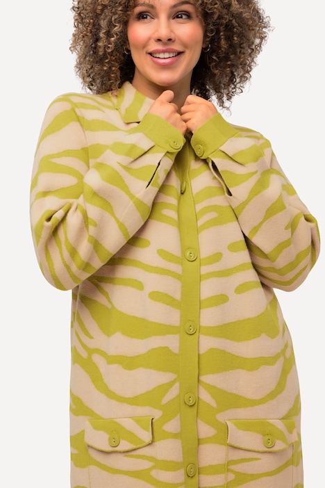 Strickjacke, Zebramuster, Hemdkragen, Brusttaschen