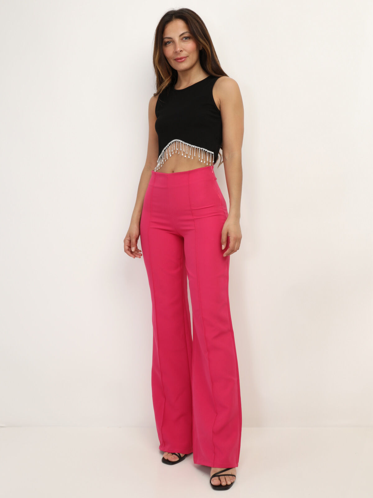 Crop top avec franges à strass- Noir