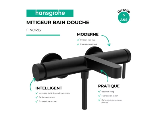 Mitigeur bain douche mécanique HANSGROHE Finoris noir mat