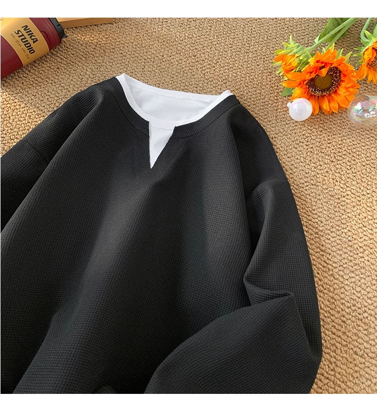 POSI - Lange mouwen ronde hals effen tweedelig oversized T-shirt