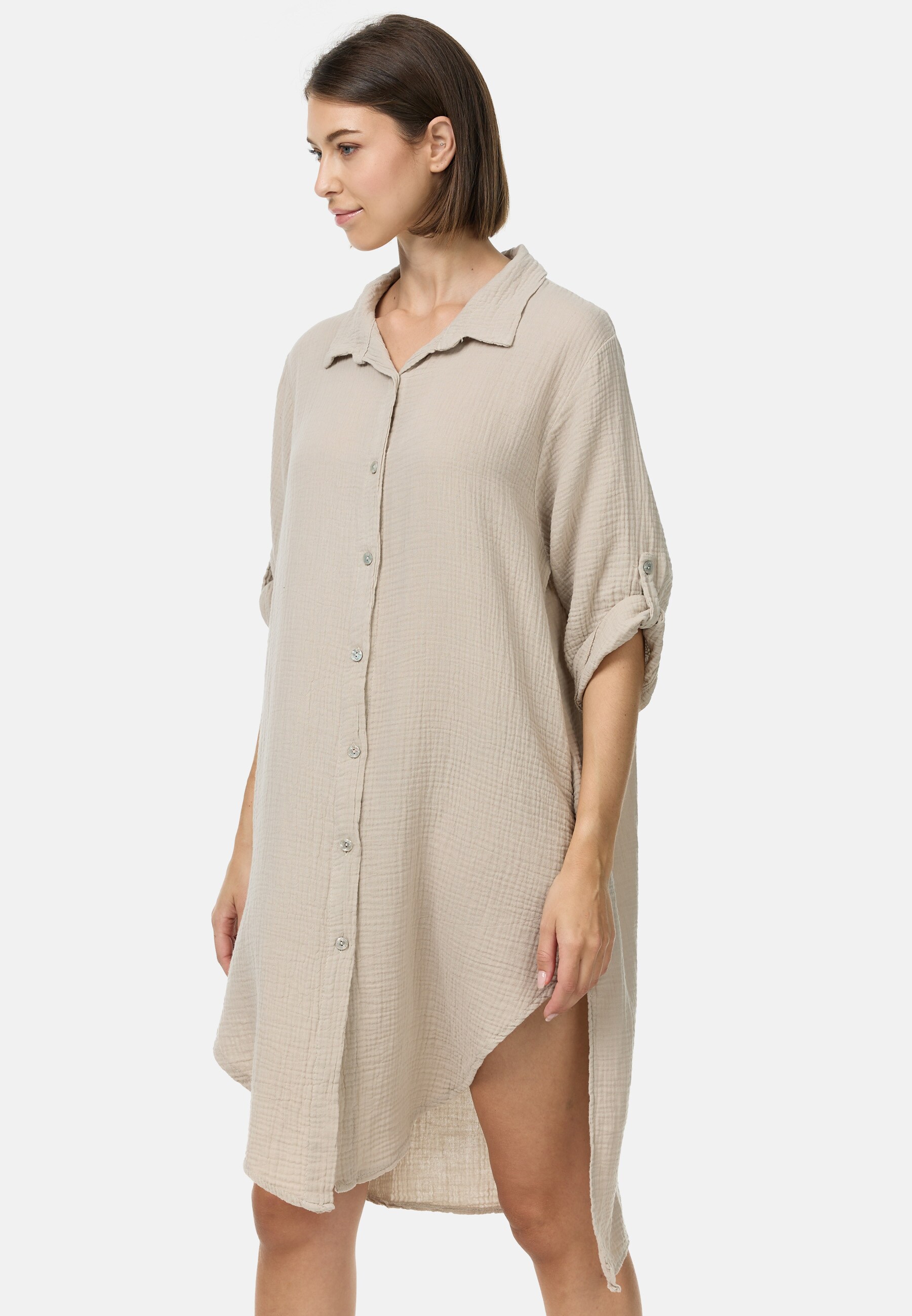 PM SELECTED Damen Longbluse Trendige Musselin Longbluse Tunika in Einheitsgröße PM50
