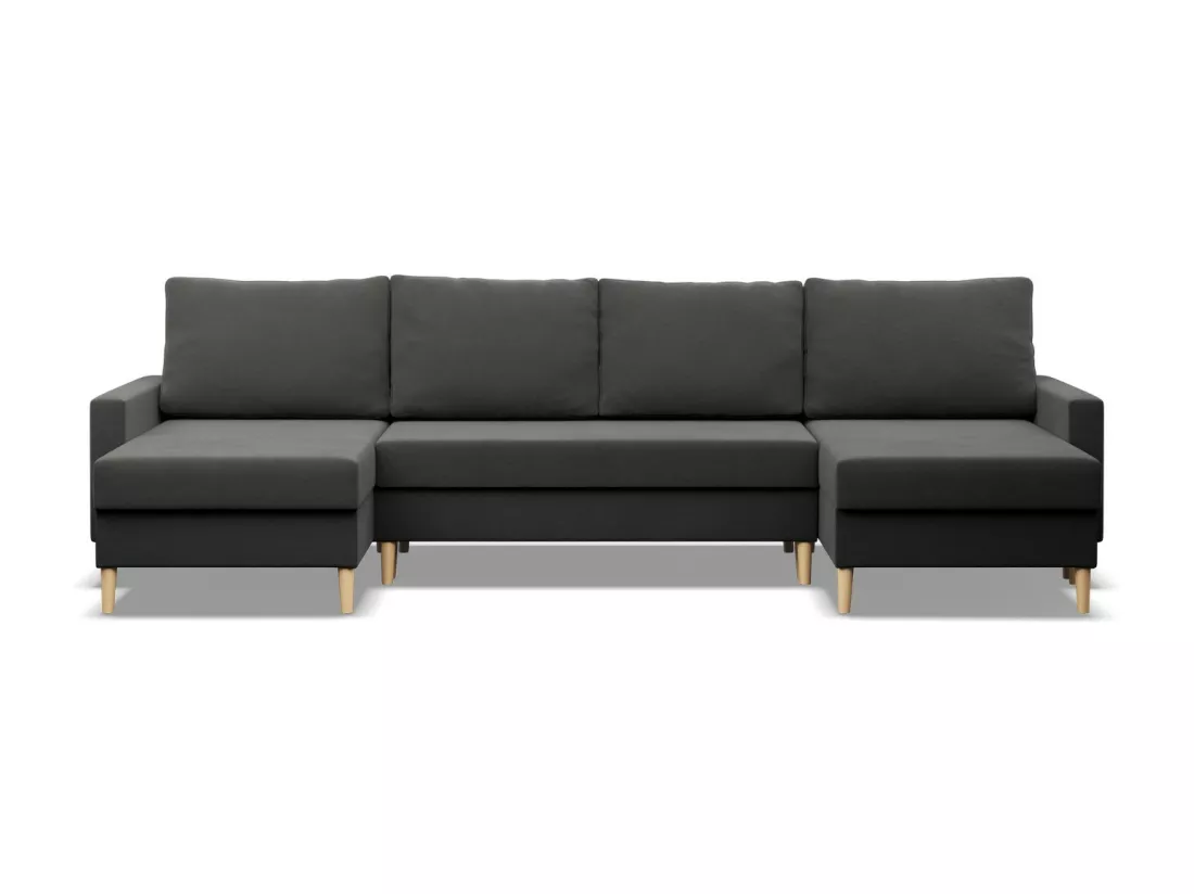Canapé d'angle en U avec fonction sommeil, Coussin réversible, Bonell, Gris
