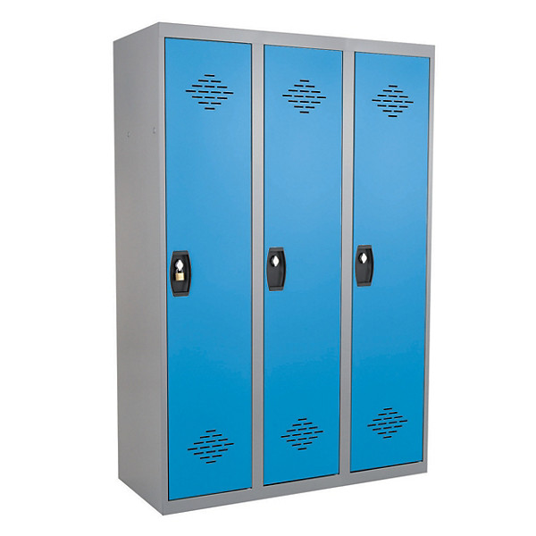 Vestiaires monobloc Confort Industrie salissante 3 cases, toit plat, gris / bleu