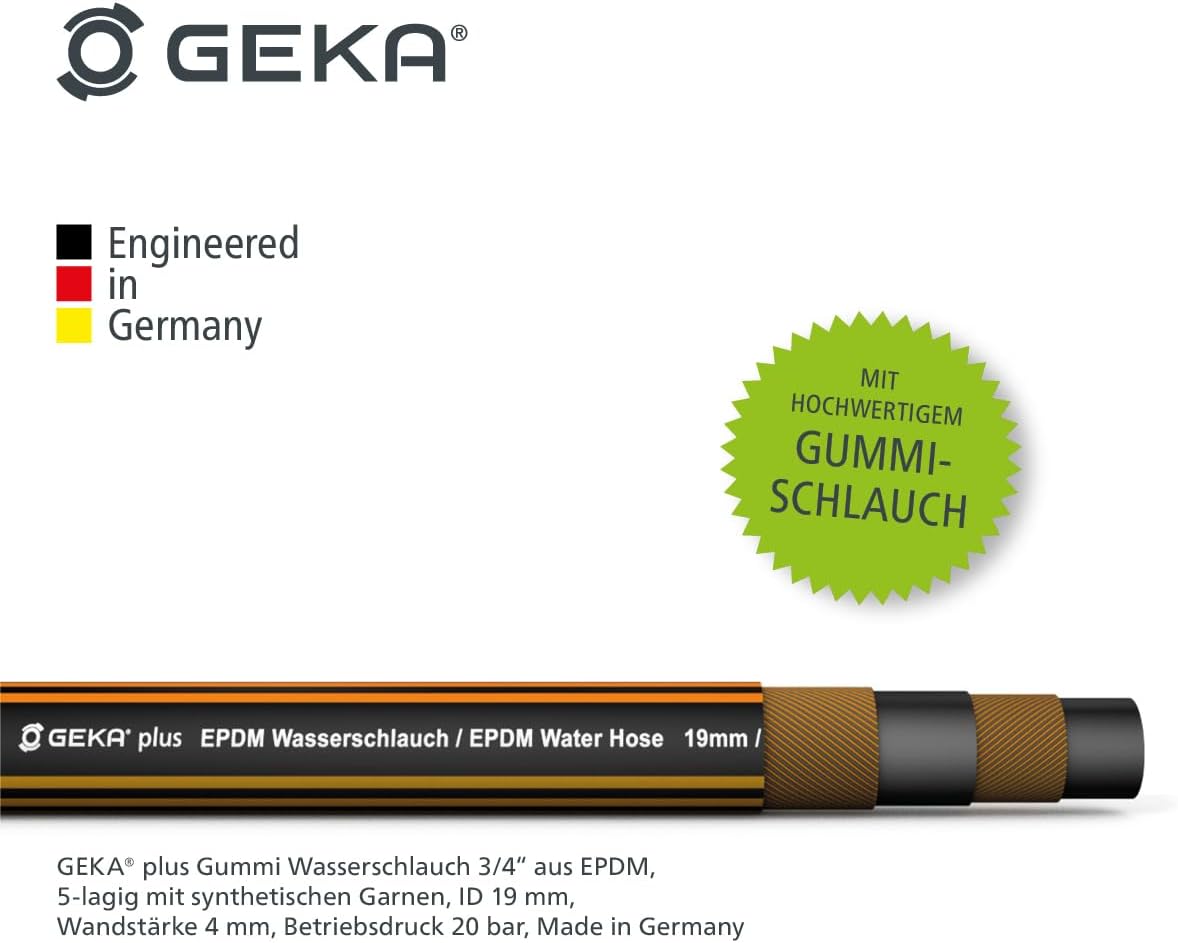GEKA plus Automatischer Schlauchaufroller PA20GSK (robuster Schlauchaufroller, Stahlkonstruktion, autom. Rückzug, schrittweise Arretierung, mit 15 m Gummi Wasserschlauch)