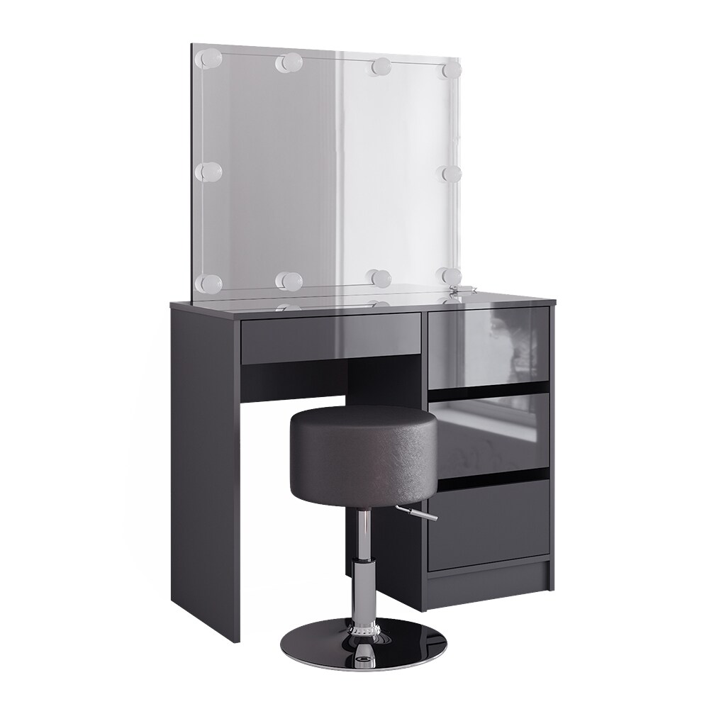 Vicco Schminktisch Sherry Anthrazit Hochglanz, 90 x 75 cm, Spiegel, LED & Hocker