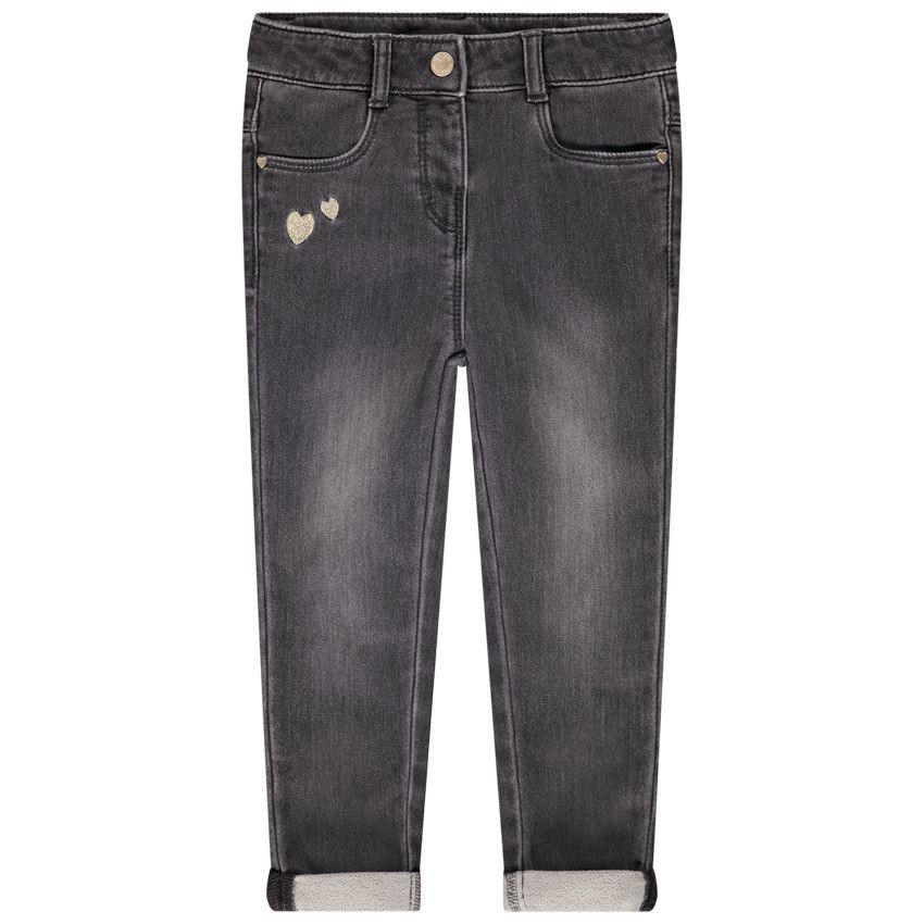 Jean slim broderie coeurs pour bébé fille - Gris chiné