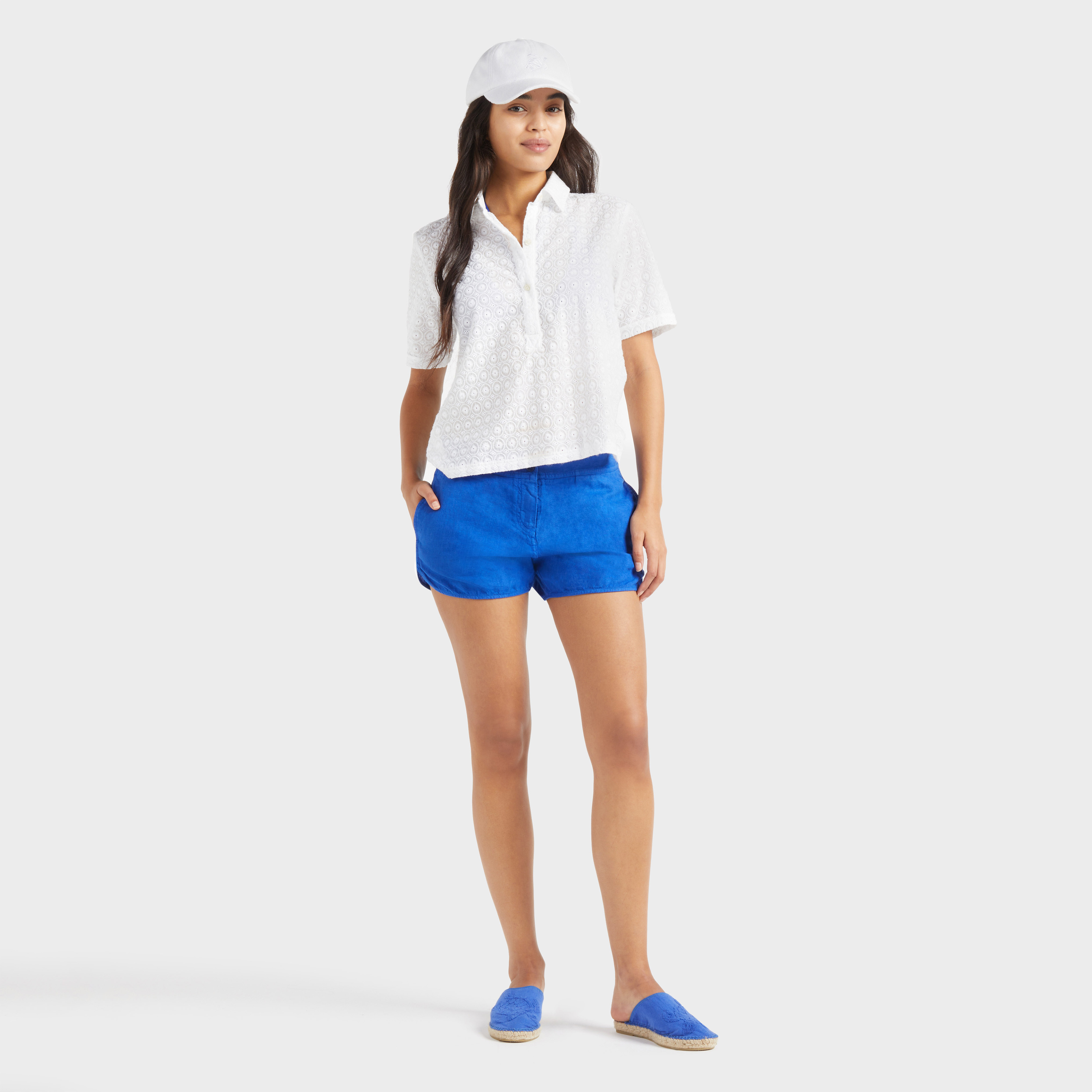 Bermuda en lin uni femme