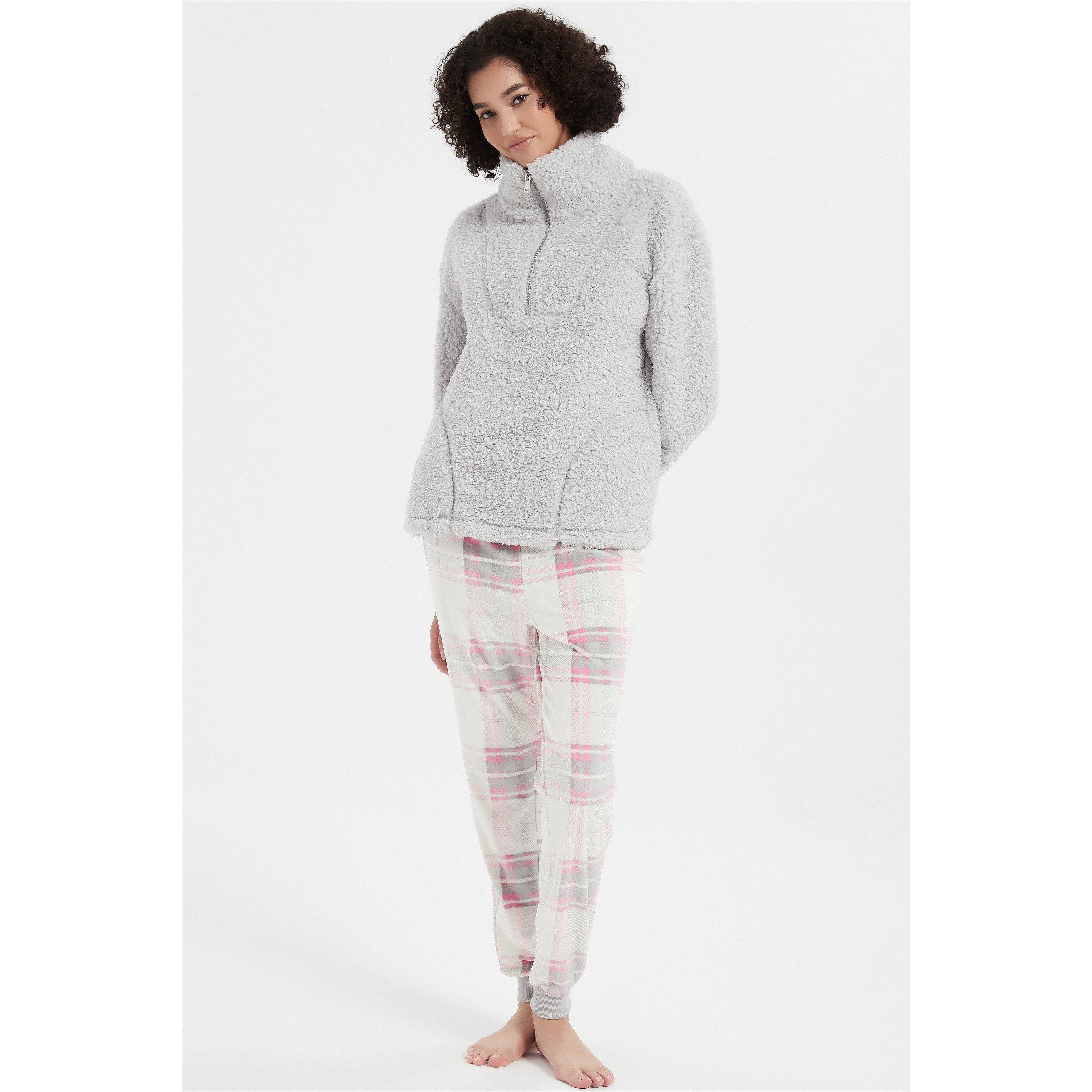 Linea Ladies Check Quarter Zip Lounge Set