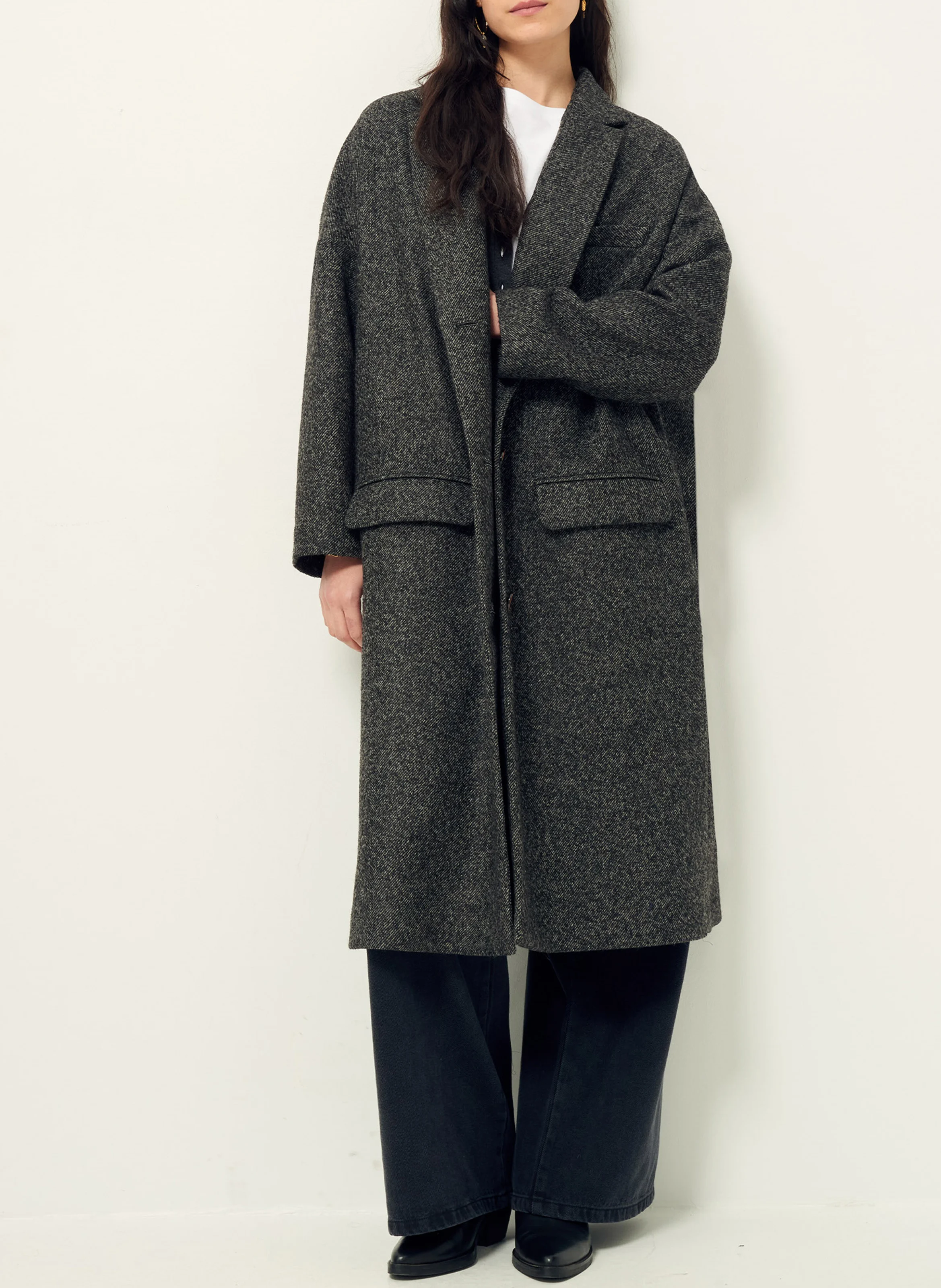 EMILY - Manteau col tailleur en laine mélangée | Noir