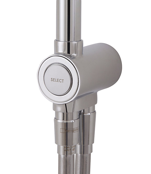 Colonne de douche sans robinetterie avec douchette 3 jets + flexible + barre réglable, chrome, Hansgrohe Reno 220 surface