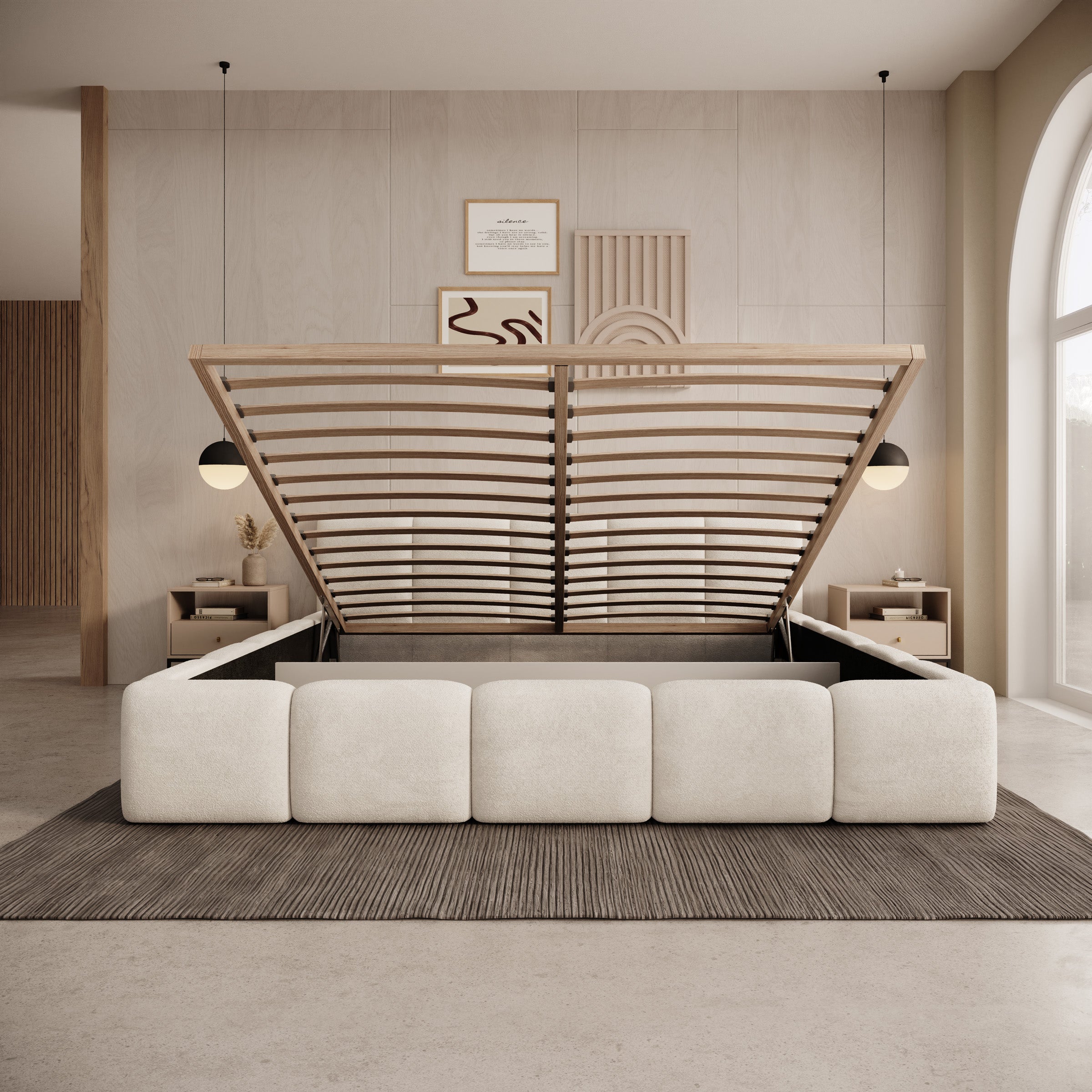 Karisma - Tweepersoonsbed met opbergruimte - Teddystof beige - 180x200 cm