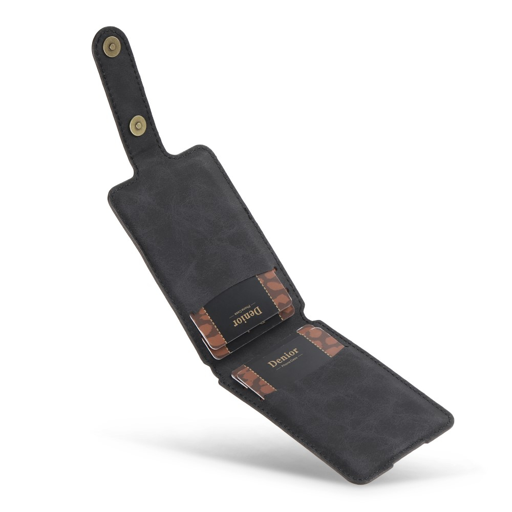 Magnetische MagSafe Leder Wallet Kreditkarten Halterung   Kickstand Aufsteller im Vintage Look - Schwarz