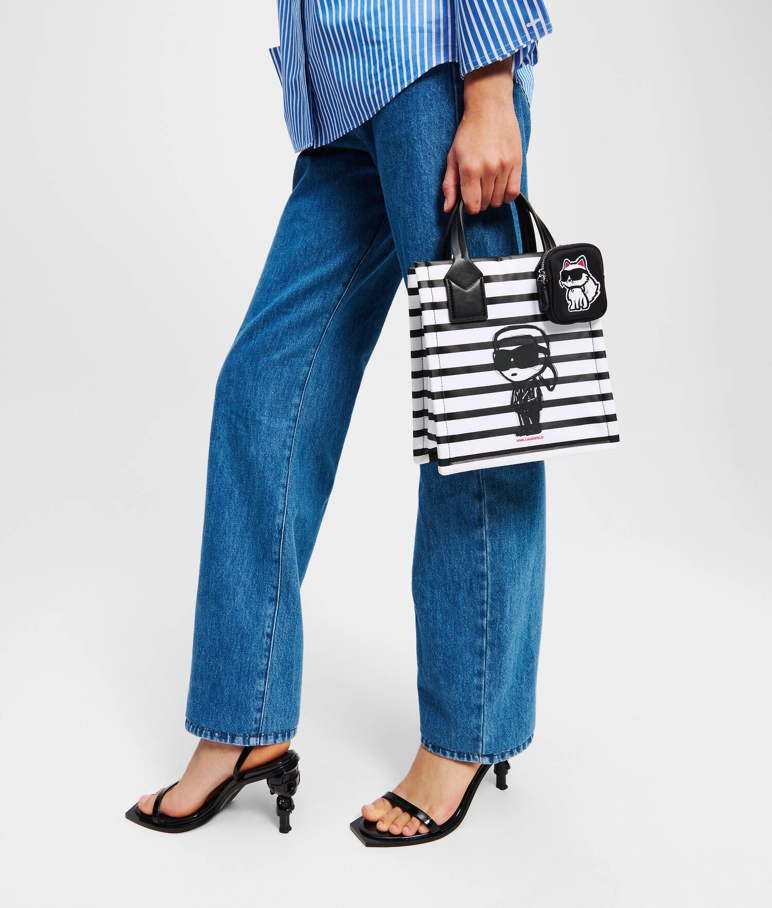 PETIT SAC CABAS À RAYURES IKON - Petite rayure Noir-Blanc