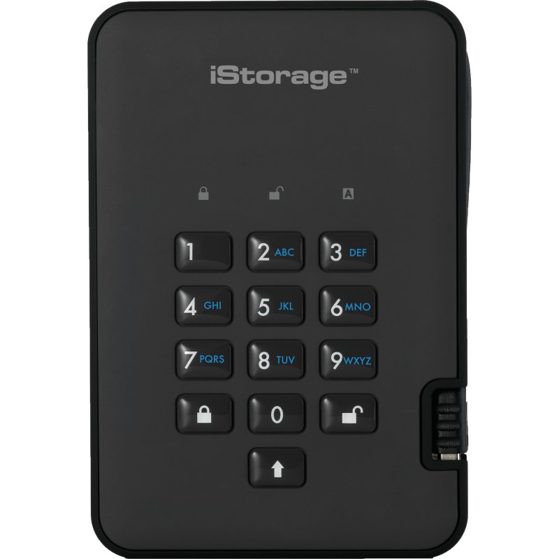iStorage diskAshur2 256-bit 1TB USB 3.2 secure encrypted solid-state drive - Black IS-DA2-256-SSD-1TB-B
