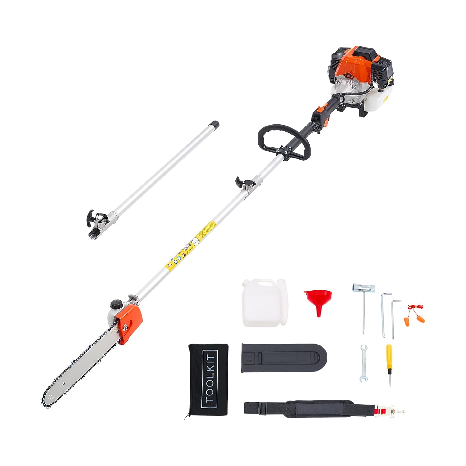 VEVOR Benzin Hochentaster, 2-Takt, 52 ccm, Motorsäge, Teleskopsäge mit 2,2–2,94 m ausziehbarer Stange, 35,6 cm Schwert, 850 ml Kraftstofftank, für kraftvolles sicheres sägen in hohen Baumkronen