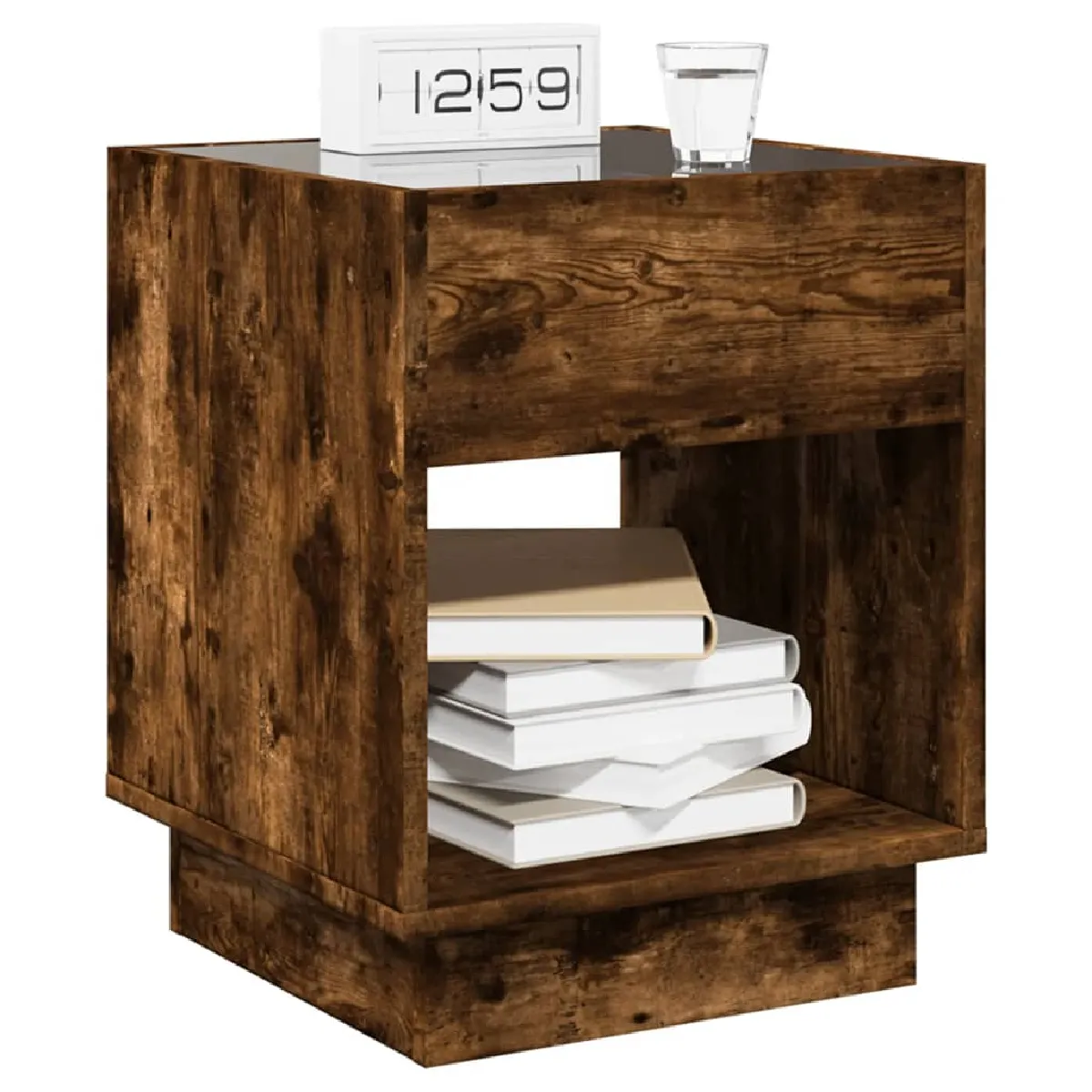 vidaXL Table de chevet LED - Chêne fumé