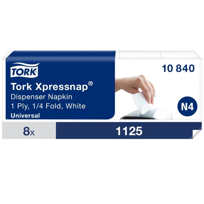 Tork 10840 Xpressnap 9000st Dispenserservetten Wit N4 1/4-vouw 1-laags 8x1125st servetten (10840)