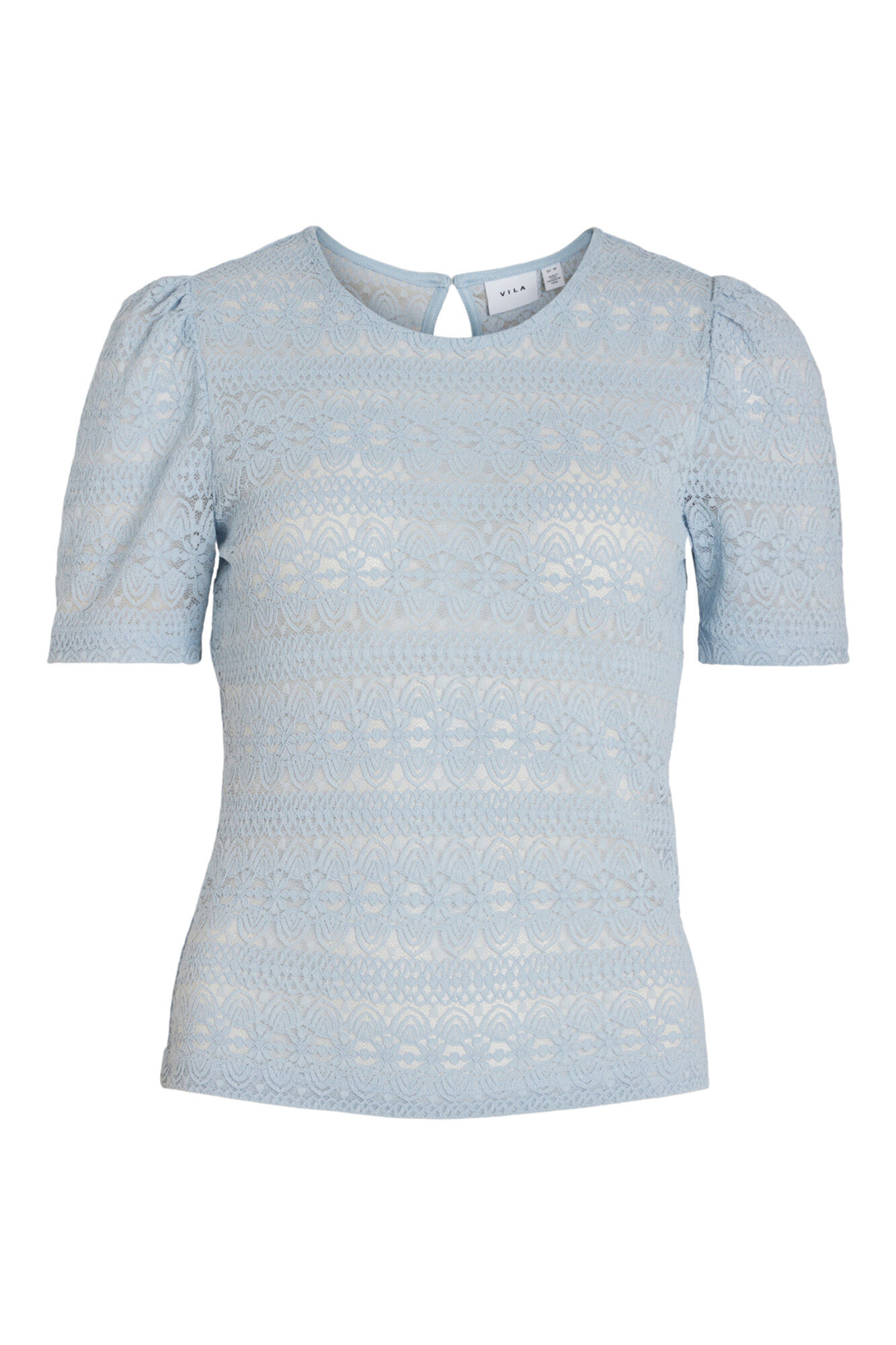 Blusa de renda de manga curta - Azul
