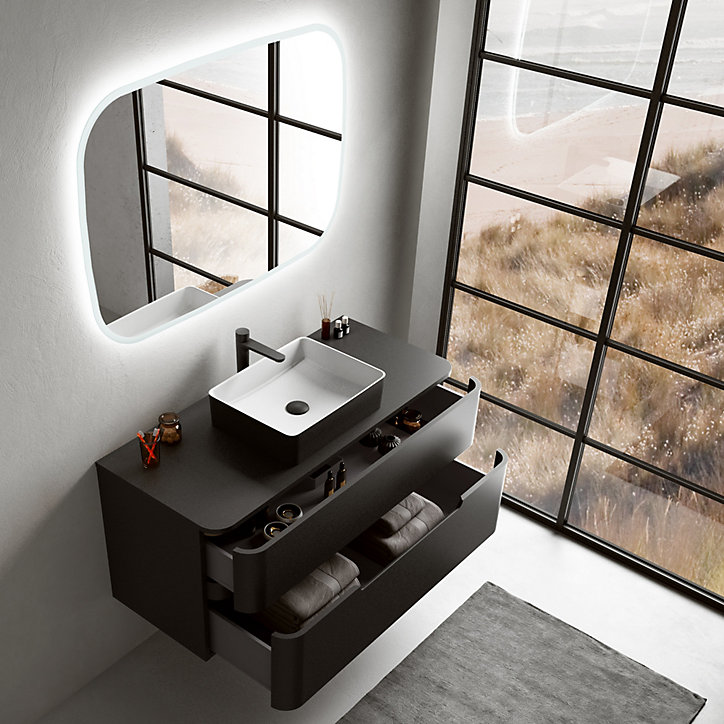 Ensemble salle de bains L. 119 cm meuble sous vasque + plan de toilette noir mat Alba