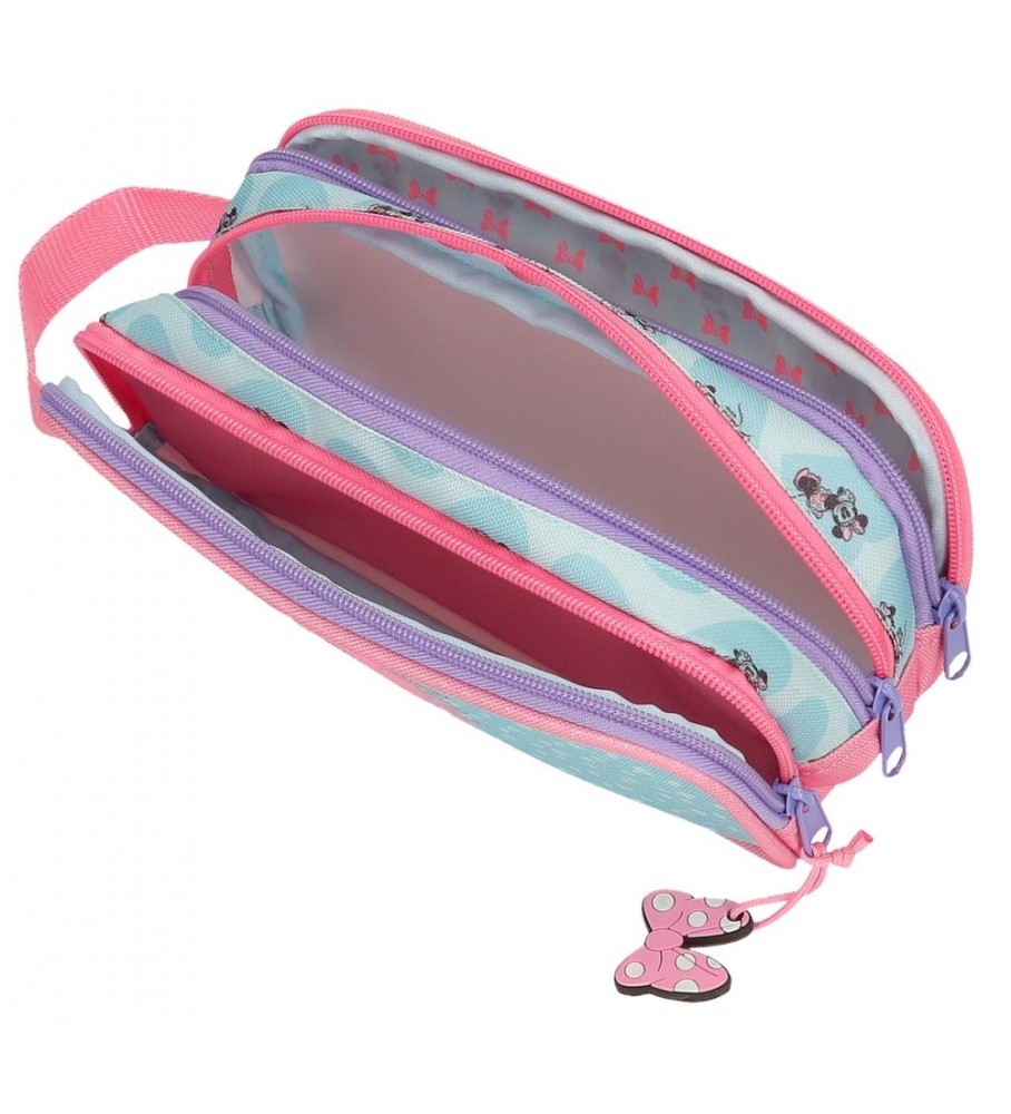 Estojo para lápis Disney My Happy Place com três zíperes, azul e rosa - 22x10x9cm -