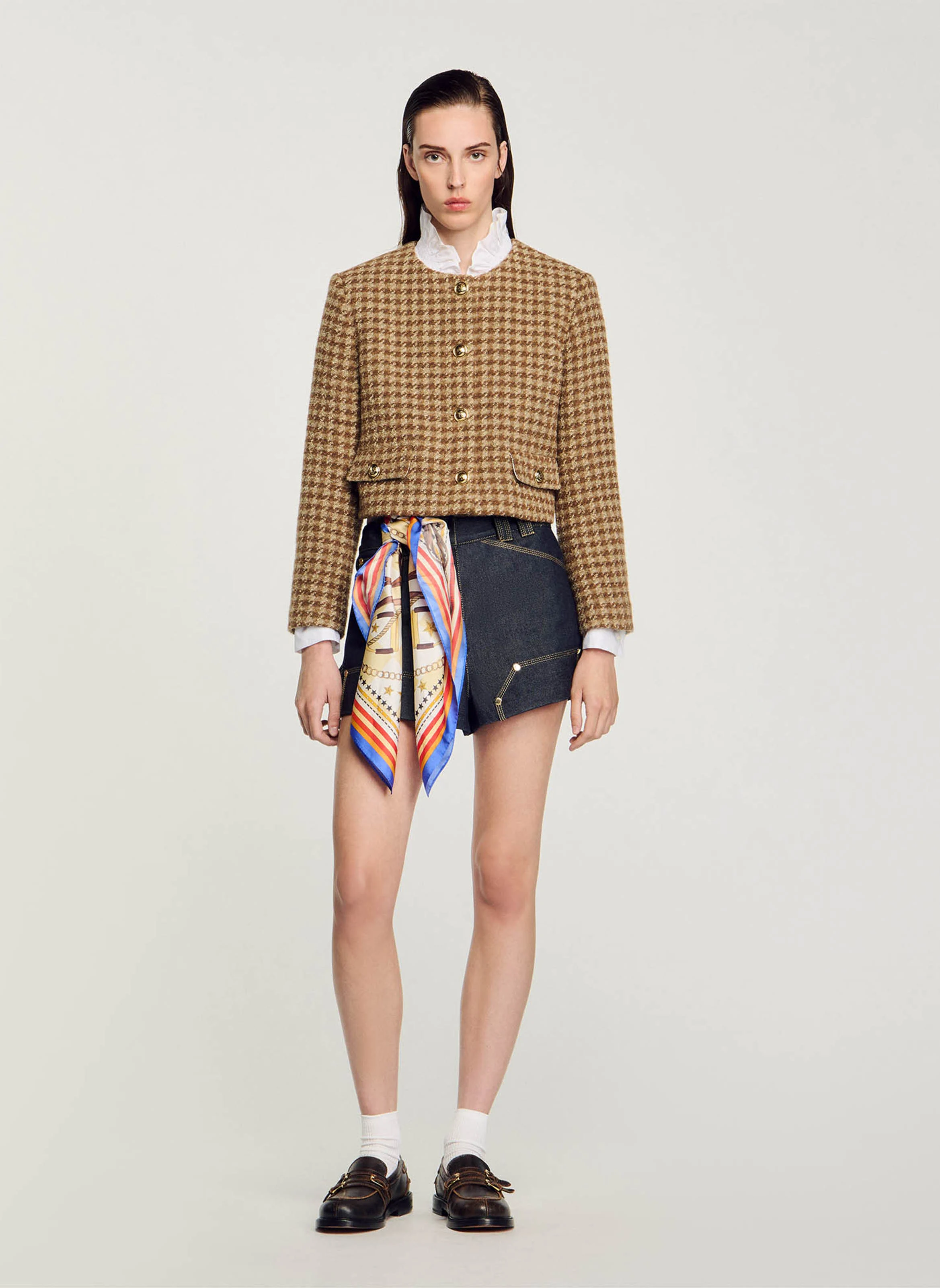 Veste col rond imprimée | Marron