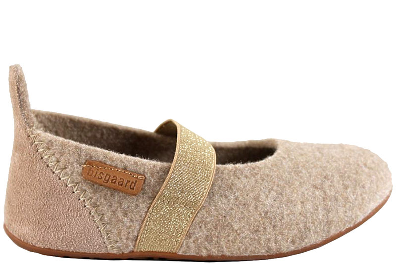 BISGAARD HJEMMESKO I BEIGE ULD MED GULD ELASTIK