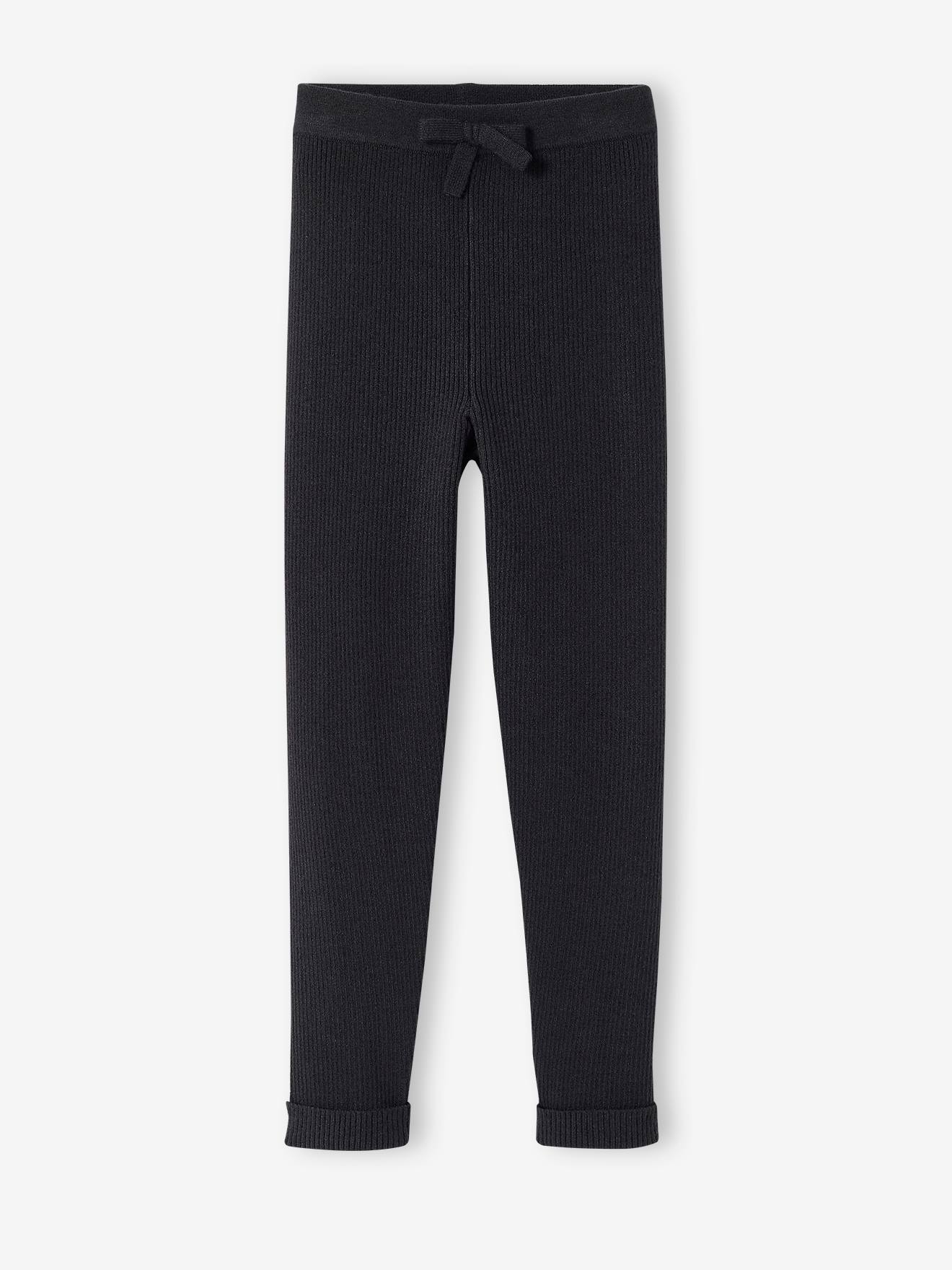 leggings de tricô, lisas, cinza escuro, para menina