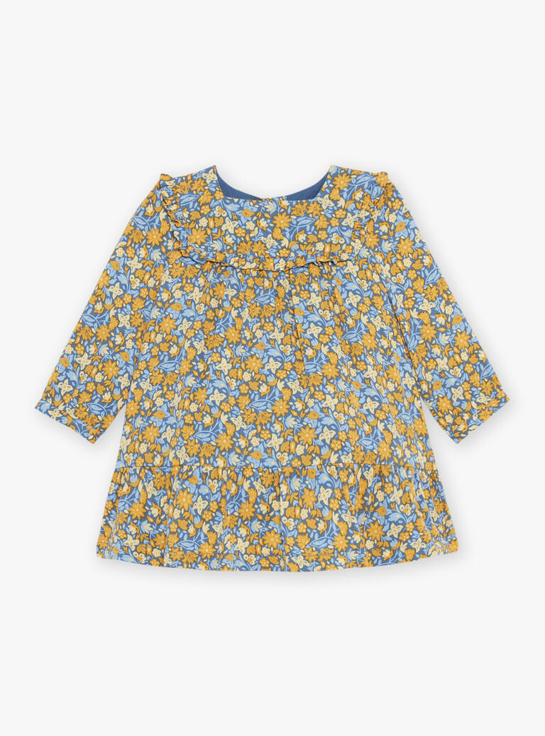 Robe à volants bleu marine à fleurs