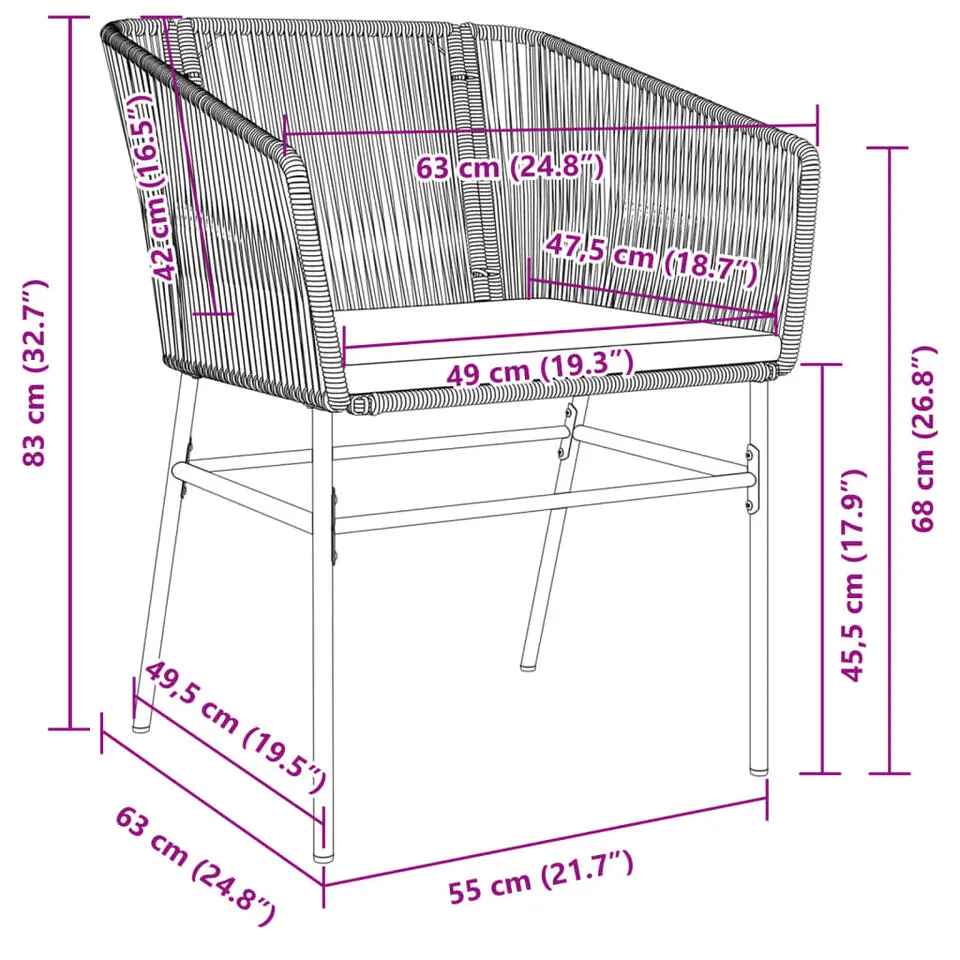 vidaXL - Tuinstoelen - Kussens - Zwart - Poly rattan - 2 stuks