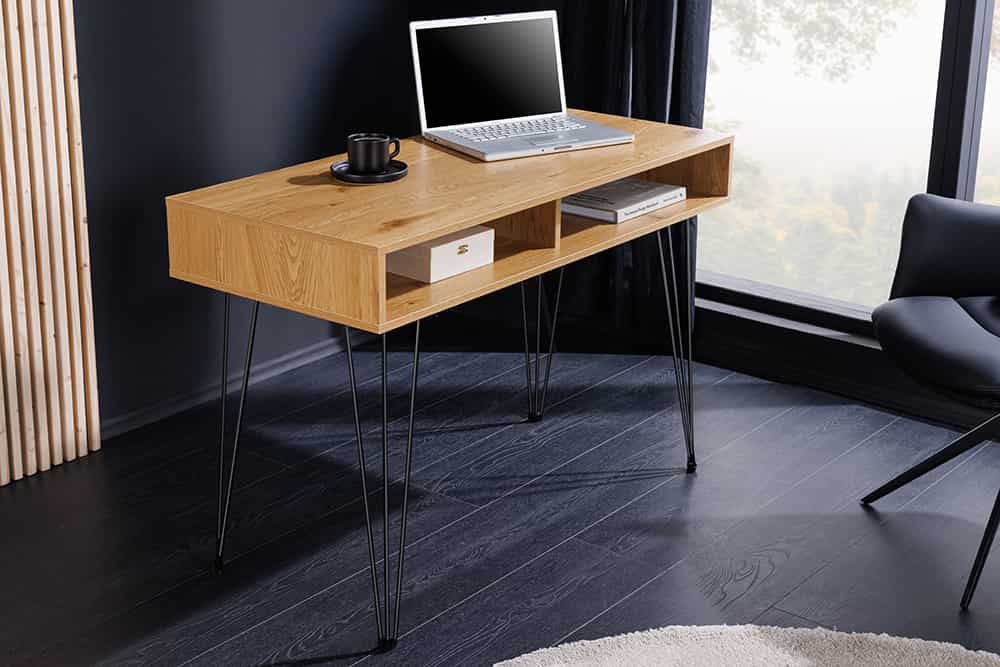 Industrial Schreibtisch STUDIO 110cm natur Eiche Laptoptisch Hairpin Legs Stauraum