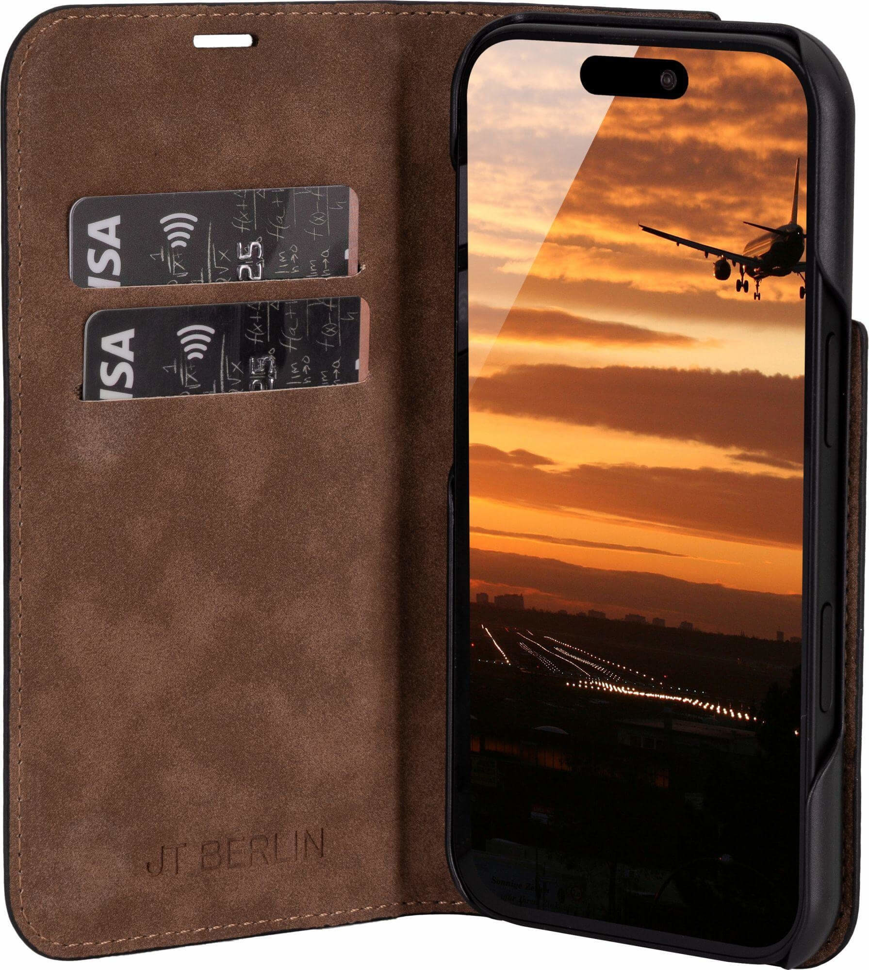 iPhone 17 Echtleder Bookcase Hülle Tegel (11123) - Schwarz