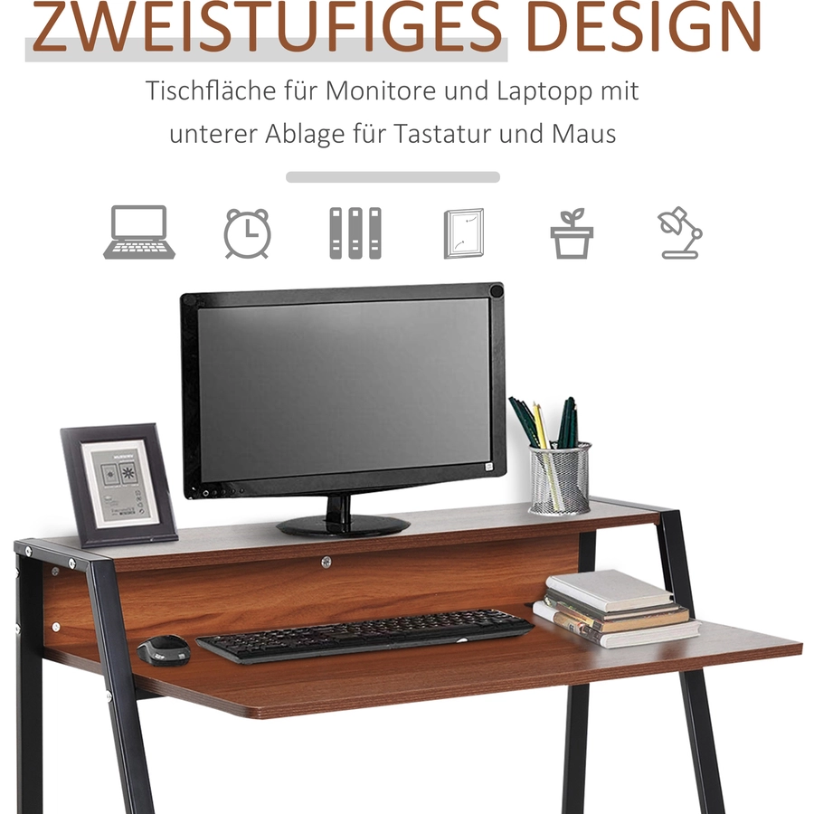 HOMCOM Schreibtisch in Walnuss-Optik walnuss, schwarz