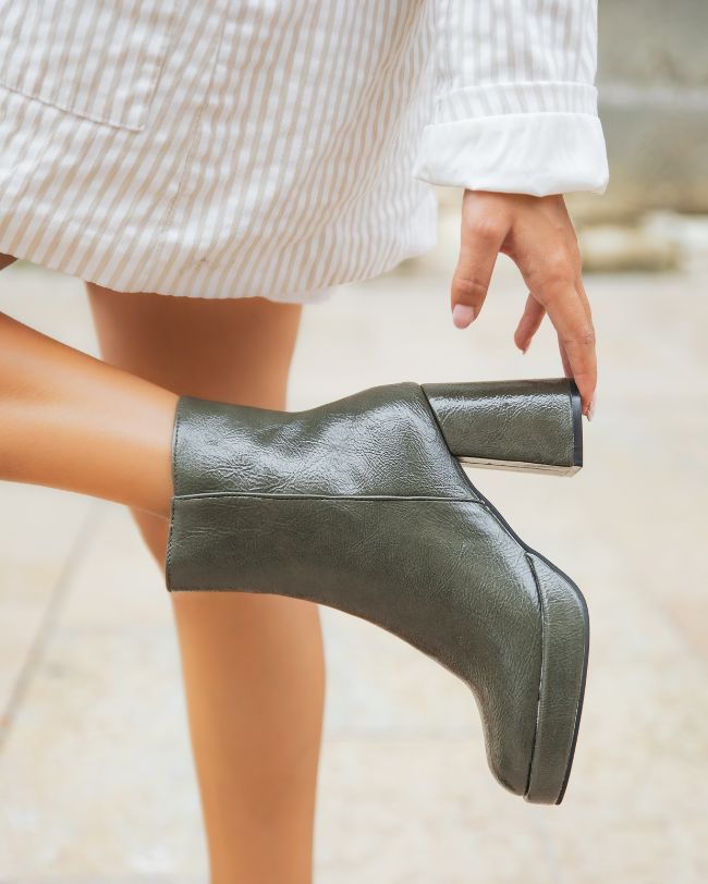 Bottines femme kaki à talon - Adèle