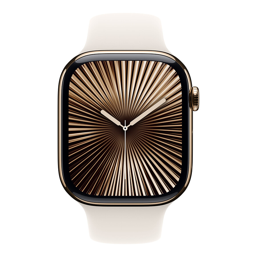Apple Watch Series 10 GPS + Cellular - Titane Or - Bracelet Sport Lumière Stellaire - 46 mm - Taille S/M