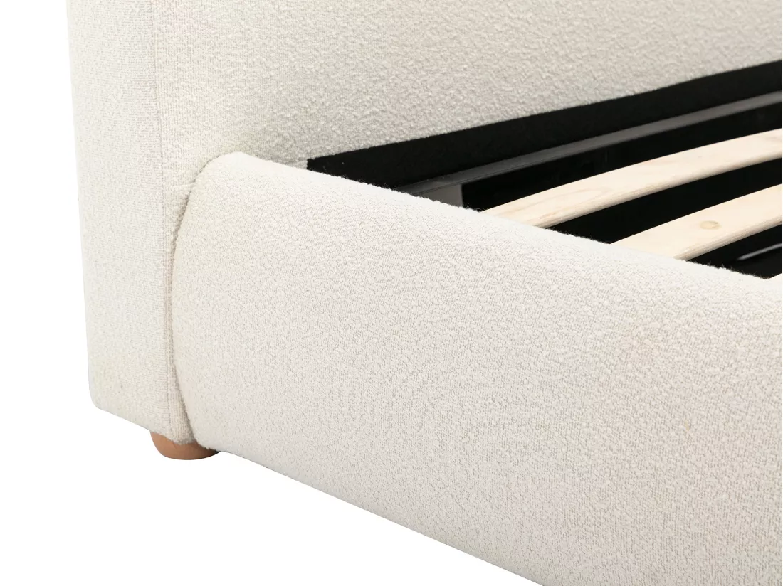 Lit coffre 160 x 200 cm - Tissu bouclette - Blanc + Matelas - VANARI