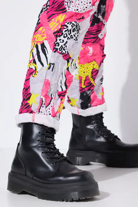 Crinkle-Hose, Loose Fit, Crincle, Animalpatch-Muster, hibiskuspink