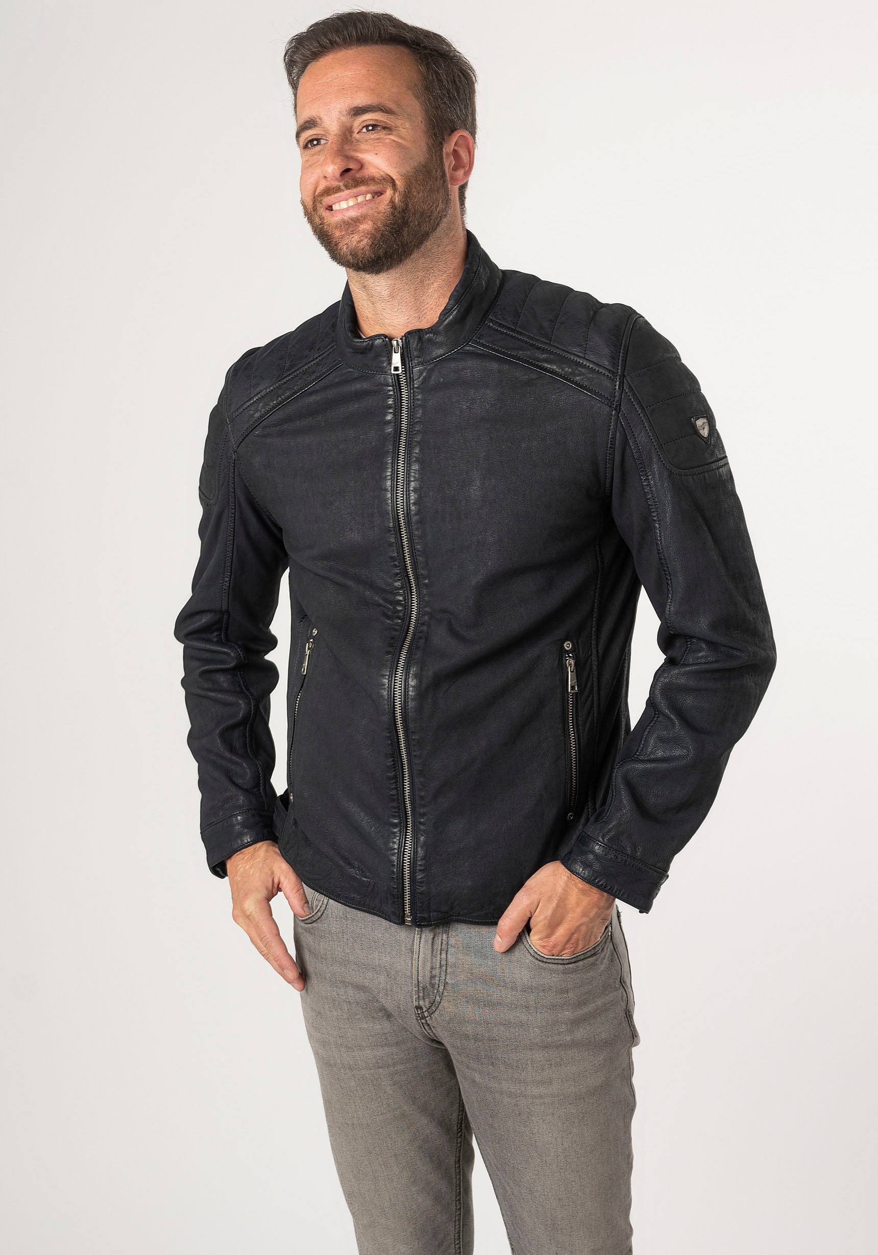 Mauritius Lederjacke »MMChesney« mit Reissverschluss, Reissverschlusstaschen, Ziersteppung