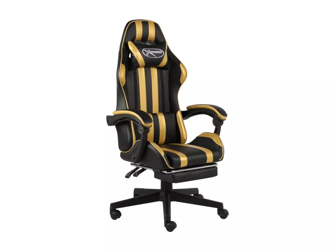 Fauteuil de jeux vidéo avec repose-pied Noir et doré Similicuir