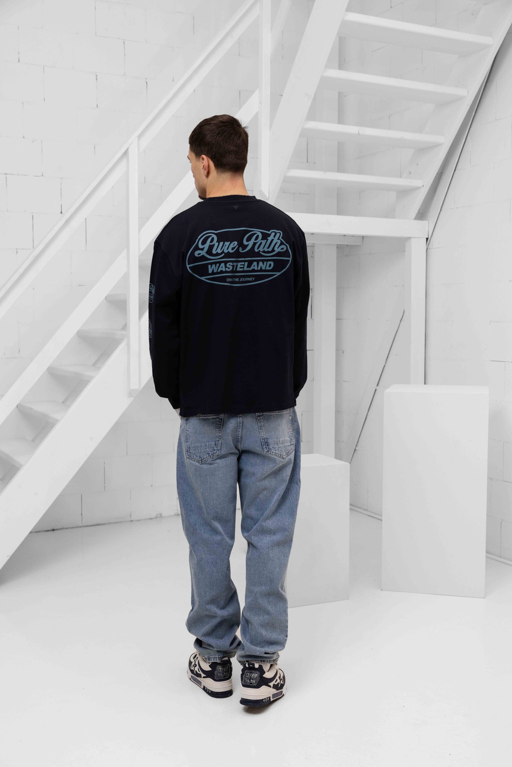 Pure Path Wasteland Patches Longsleeve T-Shirt Heren Donkerblauw