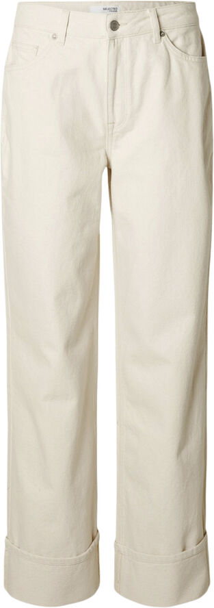 Selected Femme SLFHELENA HW WIDE LONG ECRU DEN JEA Ecru