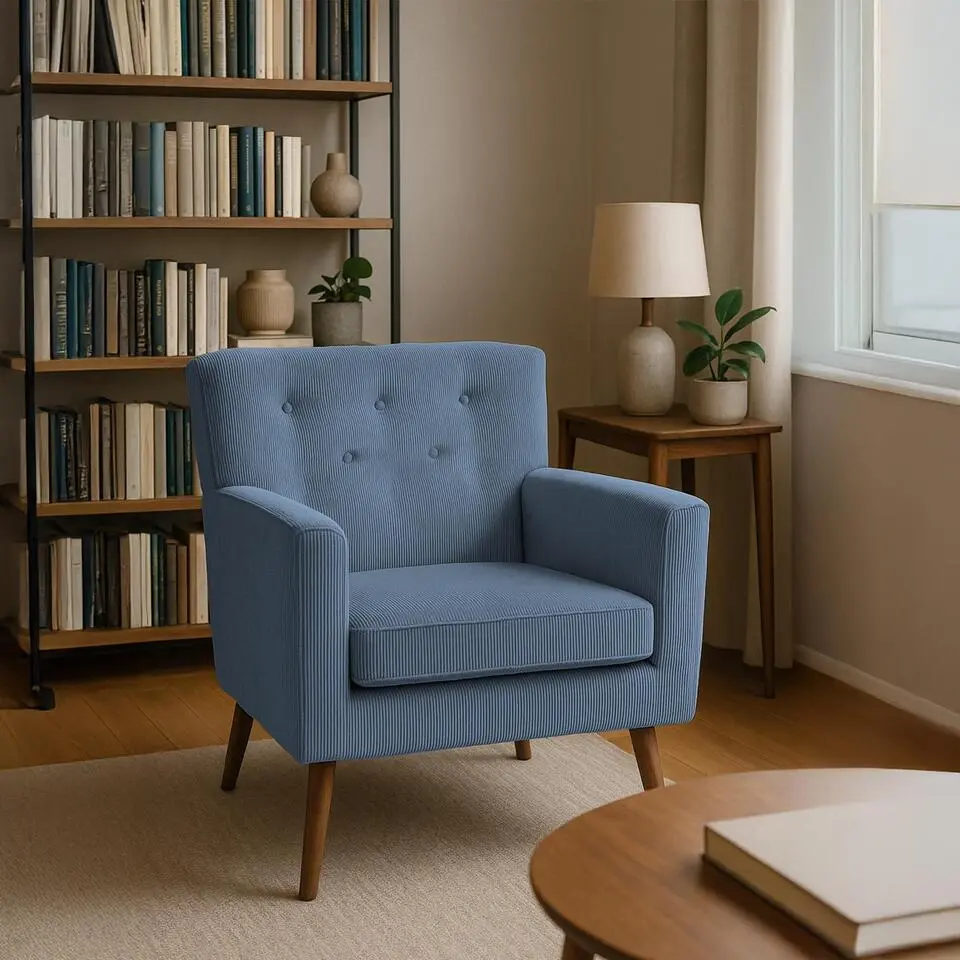 CLP Fauteuil Kioni bruin Frame - Ribstof - blauw